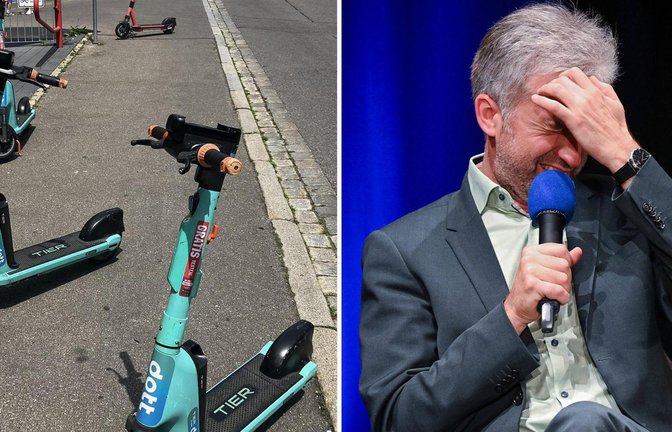 Auf seiner Facebook-Seite macht Boris Palmer seinem Ärger über die abgestellten E-Scooter Luft – und schickt das Foto ans Ordnungsamt.<span class='image-autor'>Foto: Facebook-Profil Boris Palmer, imago/Markus Ulmer</span>