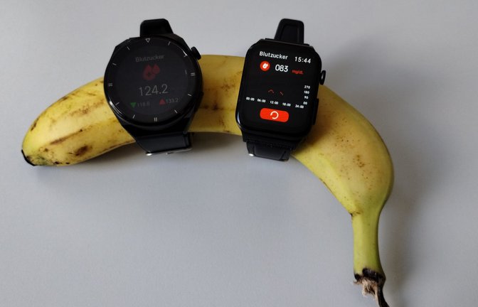 Der Bananen-Test zeigt, dass diese Smartwatches keinen Blutzucker messen, sondern nur vorgegebene Werte anzeigen.<span class='image-autor'>Foto: Eichenlaub</span>