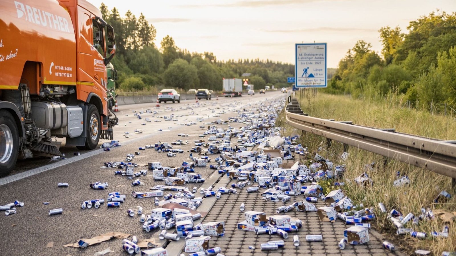 Die Getränkedosen verteilten sich über die ganze Fahrbahn.Schulz/SDMG/dpa