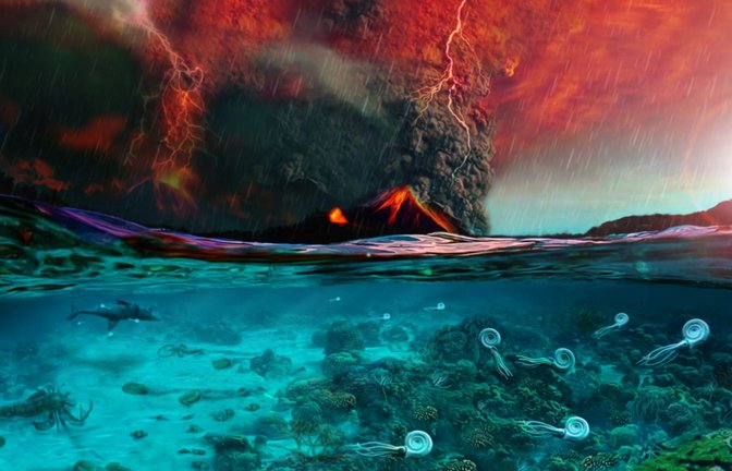 Illustration des Perm-Trias-Massensterbens vor 252 Millionen Jahren.<span class='image-autor'>Foto: Dawid Adam Iurino/PaleoFactory/Sapienza University of Rome/Geomar</span>