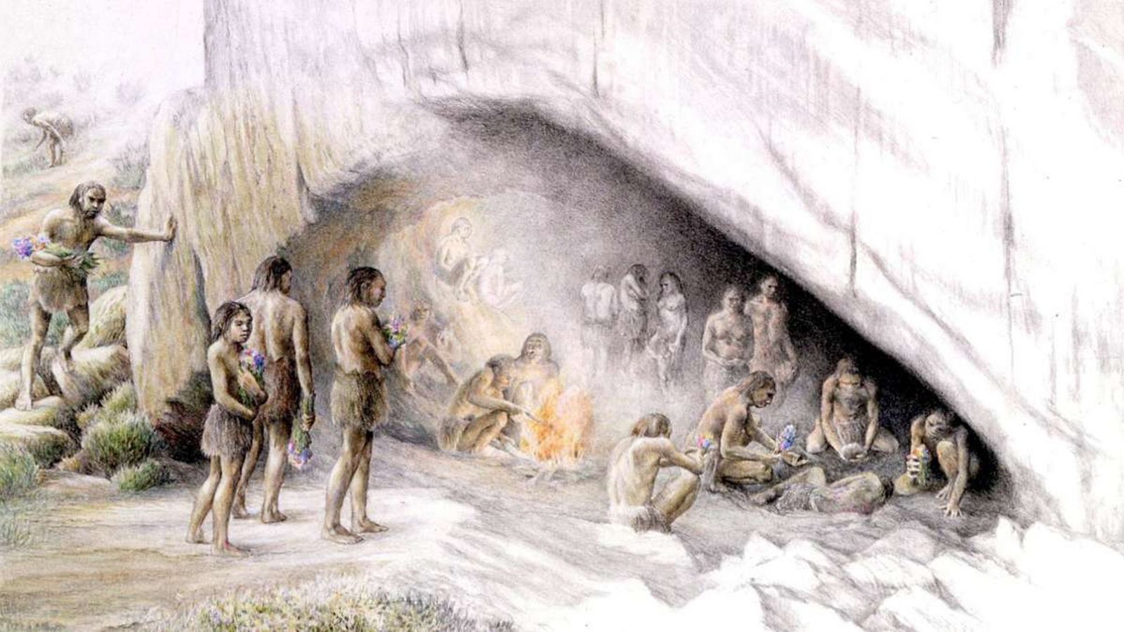 Künstlerische Darstellung einer Neandertaler-Sippe vor ihrer Höhlenbehausung.Foto: Imago/United Archives International Künstlerische Darstellung einer Neandertaler-Sippe vor ihrer Höhlenbehausung.Foto: Imago/United Archives International