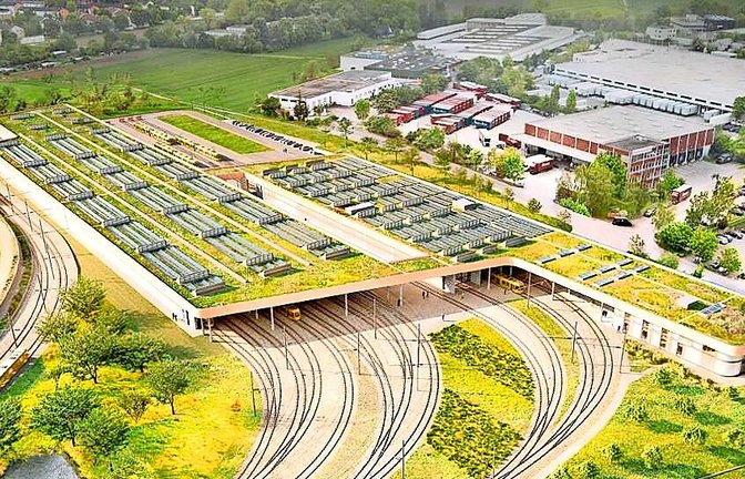 Der beim Stadtteil Hausen geplante vierte Betriebshof der Stuttgarter Straßenbahnen (SSB) entsteht zusammen mit einer neuen Strecke, die bis nach Ditzingen führen soll.<span class='image-autor'>Foto: Loomn/Jost Hauer</span>