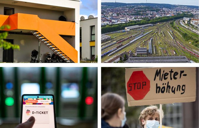Es stehen viele Themen an (von links oben im Uhrzeigersinn): Die Unterbringung Geflüchteter ist eine Herausforderung. Die Gleisflächen am Hauptbahnhof können derzeit nicht umgenutzt werden. Die Mietpreisbremse läuft Ende 2025 aus. Wie geht es mit dem Deutschlandticket weiter? Es stehen viele Themen an (von links oben im Uhrzeigersinn): Die Unterbringung Geflüchteter ist eine Herausforderung. Die Gleisflächen am Hauptbahnhof können derzeit nicht umgenutzt werden. Die Mietpreisbremse läuft Ende 2025 aus. Wie geht es mit dem Deutschlandticket weiter?<span class='image-autor'>Foto: Lg/Max Kovalenko, Julian Rettig; imago/Arnulf Hettrich; dpa/Fabian Strauch</span>
