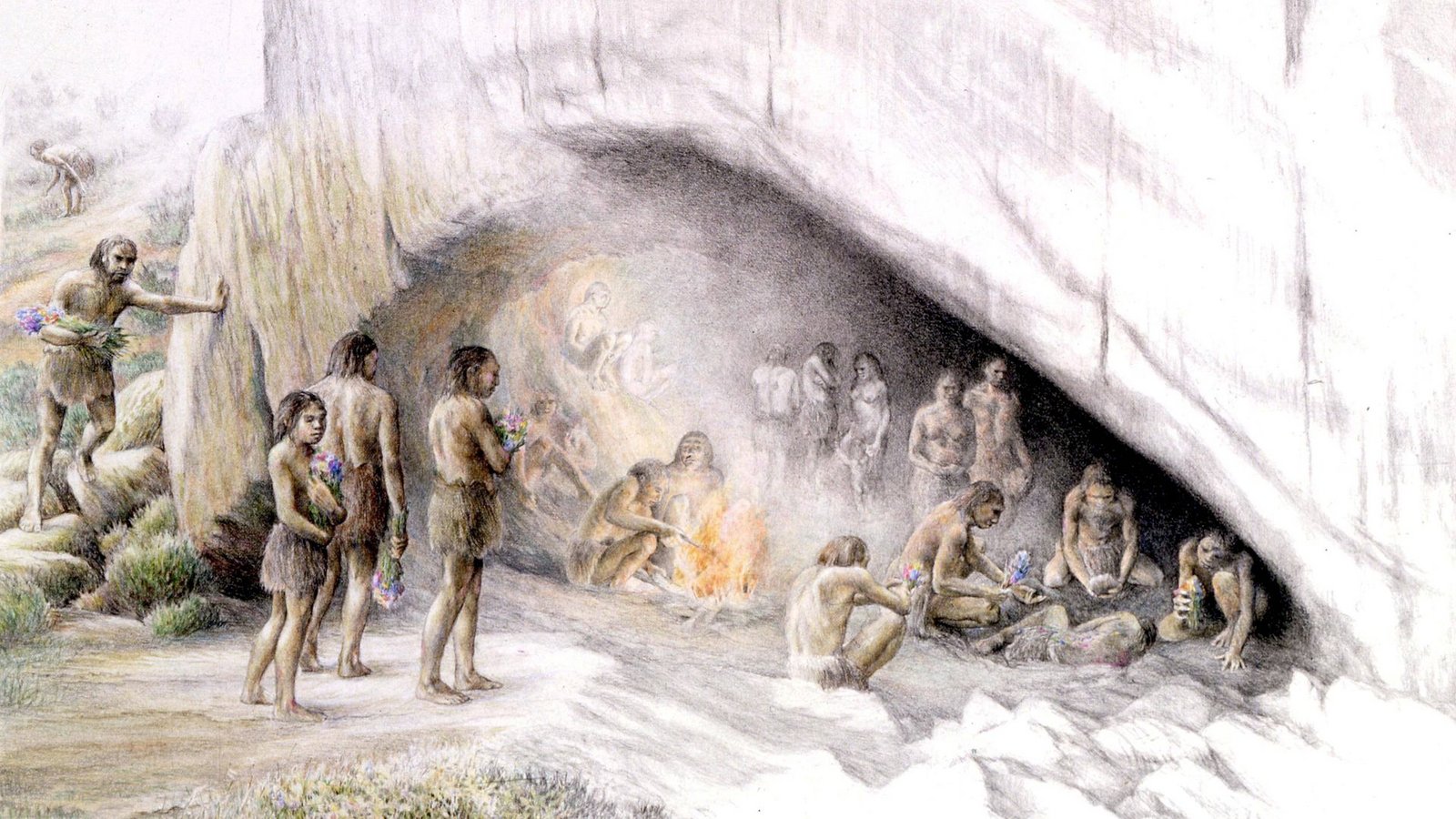 Künstlerische Darstellung einer Neanderthaler-Sippe vor ihrer Höhlenbehausung.Foto: Imago/United Archives International Künstlerische Darstellung einer Neanderthaler-Sippe vor ihrer Höhlenbehausung.Foto: Imago/United Archives International