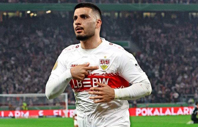 Deniz Undav zeigt an, wofür sein Herz schlägt – es ist der VfB. Im Hinblick auf die Zukunft ist jedoch offen, ob er seinen Vertrag verlängert.<span class='image-autor'>Foto: Baumann</span>
