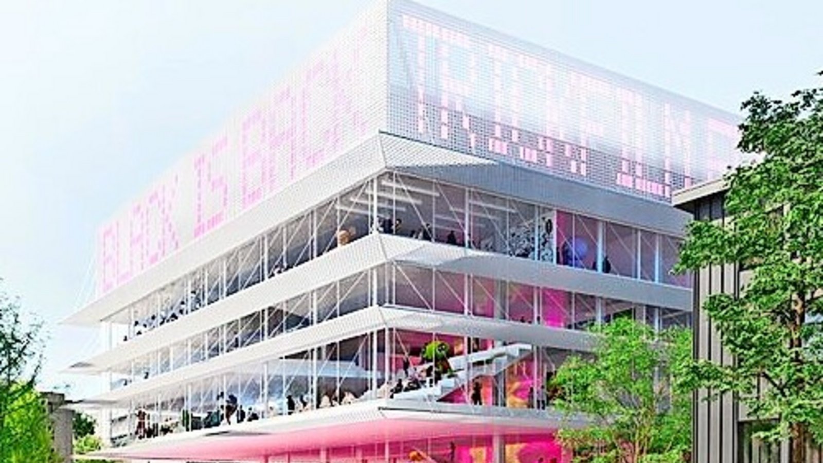 Das Haus für Film und Medien soll eine transparente Fassade und ein Leuchtband auf dem Dach erhalten.Foto: DMAA Das Haus für Film und Medien soll eine transparente Fassade und ein Leuchtband auf dem Dach erhalten.Foto: DMAA