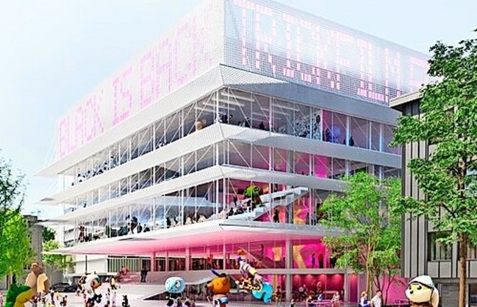 Das Haus für Film und Medien soll eine transparente Fassade und ein Leuchtband auf dem Dach erhalten.<span class='image-autor'>Foto: DMAA</span>