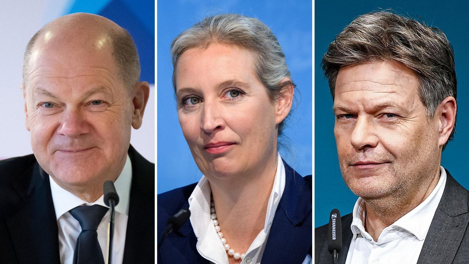 Olaf Scholz, Alice Weidel und Robert Habeck (v.li.) traten beim Bürger-Speed-Dating an.Foto: dpa/--- Olaf Scholz, Alice Weidel und Robert Habeck (v.li.) traten beim Bürger-Speed-Dating an.Foto: dpa/---