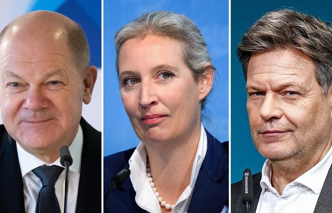Olaf Scholz, Alice Weidel und Robert Habeck (v.li.) traten beim Bürger-Speed-Dating an.<span class='image-autor'>Foto: dpa/---</span>