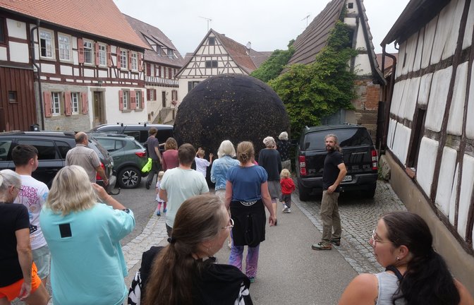Durch die engen Gässchen von Lienzingen rollt die Riesenkugel problemlos.  <span class='image-autor'>Fotos: Friedrich</span>