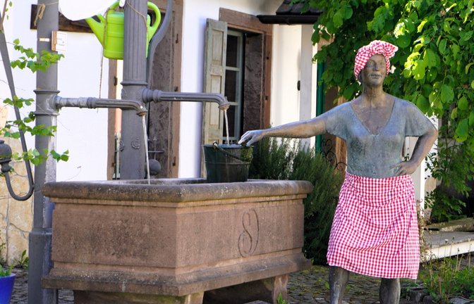 Mit dieser schicken Kleidung fällt die Arbeit leicht. Rudi Thalhäuser hat die modebewusste Frau am Schützinger Dorfbrunnen entdeckt.
