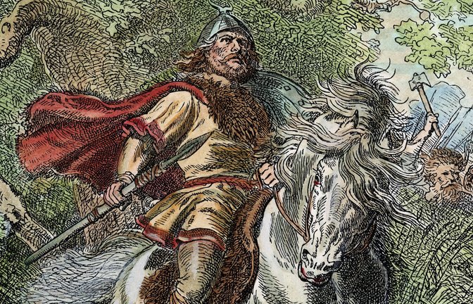 So stellten sich Historienmaler in 19. Jahrhundert den Germanenfürst Arminius hoch zu Ross während der Varusschlacht 9. n. Chr. vor.<span class='image-autor'>Foto: Imago/GRANGER Historical Picture Archive</span>