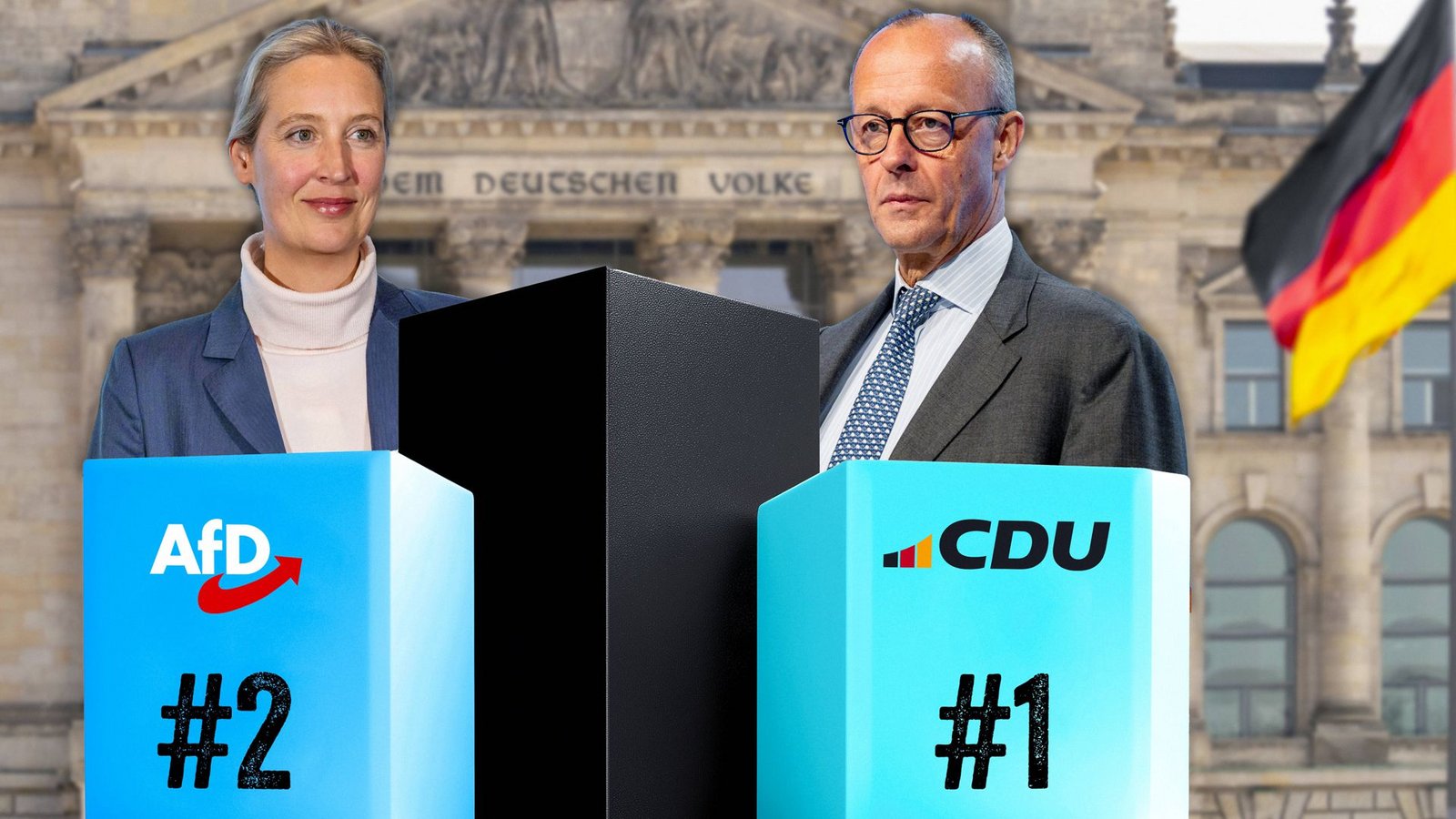 Die Union um Bundeskanzler Friedrich Merz hat weiterhin die Nase vorn vor der AfD um Alice Weidel.Foto: IMAGO//Michael Bihlmayer Die Union um Bundeskanzler Friedrich Merz hat weiterhin die Nase vorn vor der AfD um Alice Weidel.Foto: IMAGO//Michael Bihlmayer