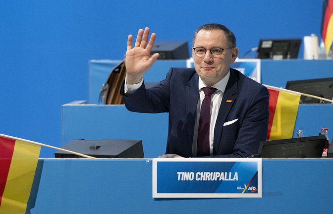 Tino Chrupalla beim AfD-Parteitag in Riesa.<span class='image-autor'>Foto: picture alliance/dpa</span>