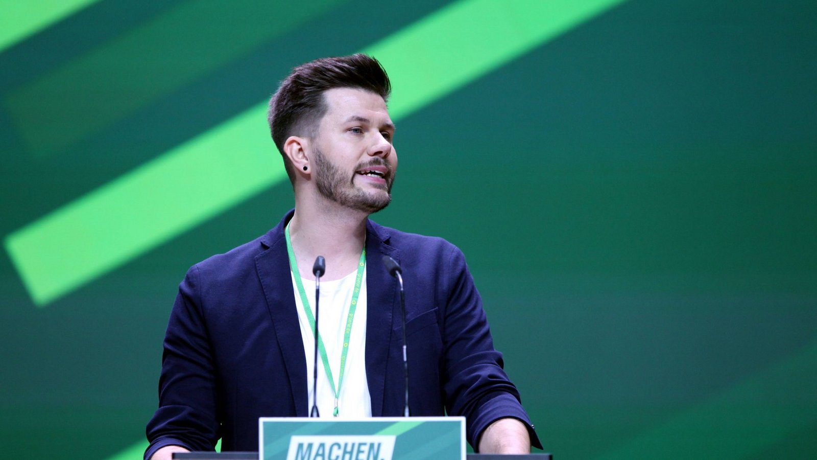 Pascal Haggenmüller beim Landesparteitag der Grünen im Oktober 2023.Foto: IMAGO/dts Nachrichtenagentur