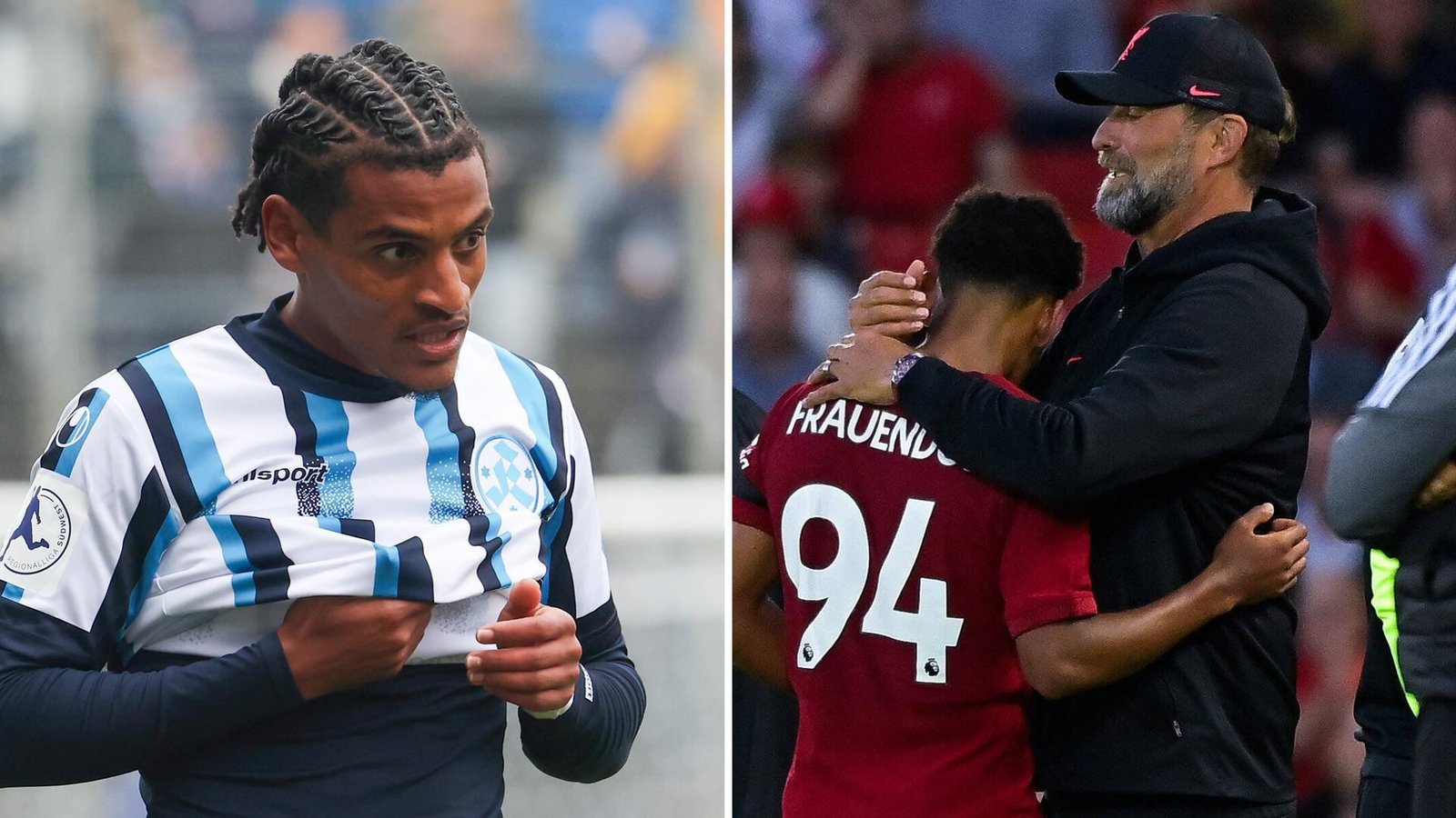 Melkamu Frauendorf im Kickers-Dress und als Spieler des FC Liverpool unter Jürgen Klopp.Foto: IMAGO/PanoramiC Melkamu Frauendorf im Kickers-Dress und als Spieler des FC Liverpool unter Jürgen Klopp.Foto: IMAGO/PanoramiC