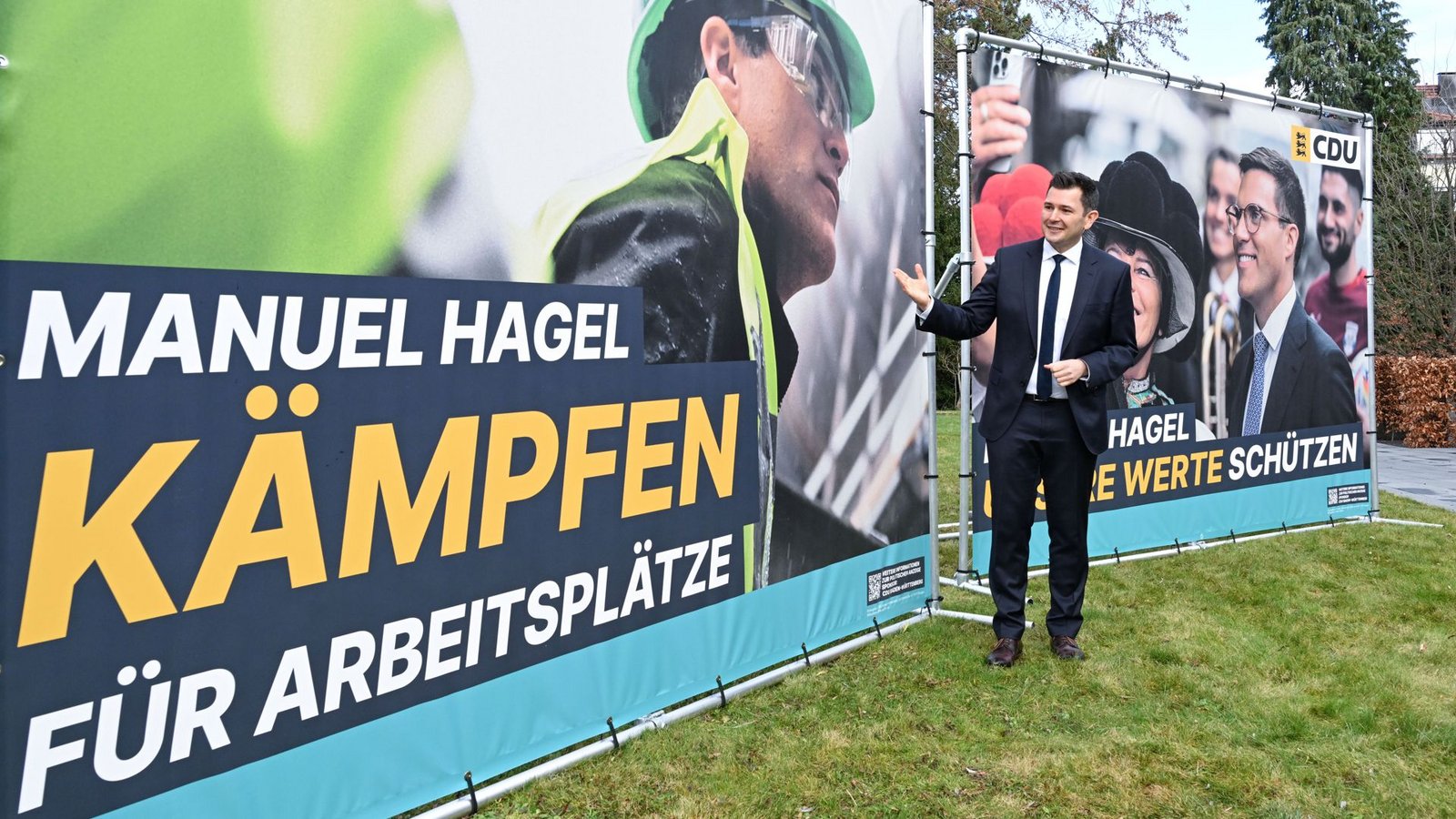 Tobias Vogt,  Generalsekretär der CDU Baden-Württemberg, stellt die Wahlplakate seiner Partei vor. Bei den Jungwählern hat die CDU zurzeit nur wenig Rückhalt.Foto: Bernd Weißbrod/dpa
