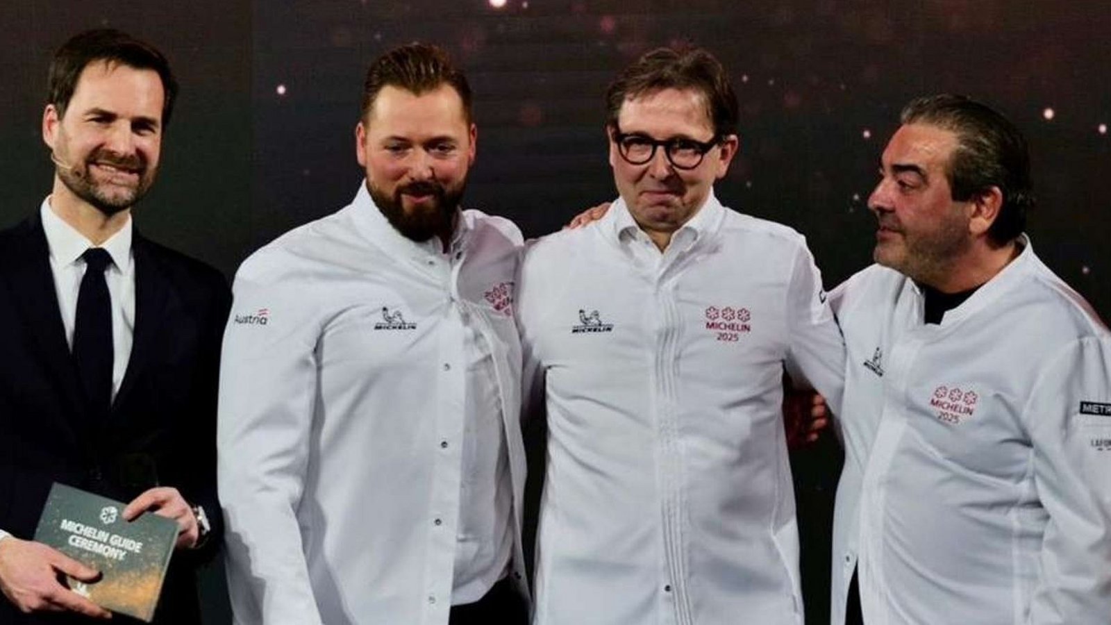 Michelin-Chef Gwendall Poullennec, Steirereck-Team Michael Bauböck und Heinz Reitbauer sowie Juan Amador.Foto: Michelin Michelin-Chef Gwendall Poullennec, Steirereck-Team Michael Bauböck und Heinz Reitbauer sowie Juan Amador.Foto: Michelin