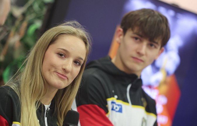In Stuttgart am Start: Karina Schönmaier und Timo Eder, hier bei der Auftakt-Pressekonferenz.<span class='image-autor'>Foto: Baumann</span>