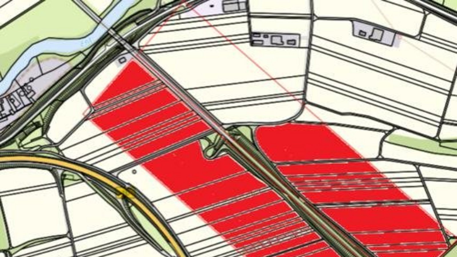 Auf dem rot umrandeten Korridor entlang der Schnellfahrstrecke bei der Enzweihinger Steige dürfen Freiflächen-PV-Anlagen privilegiert aufgestellt werden. Darüber hinaus soll dies nach dem Willen des Gemeinderates nicht zulässig sein.  Foto: pv