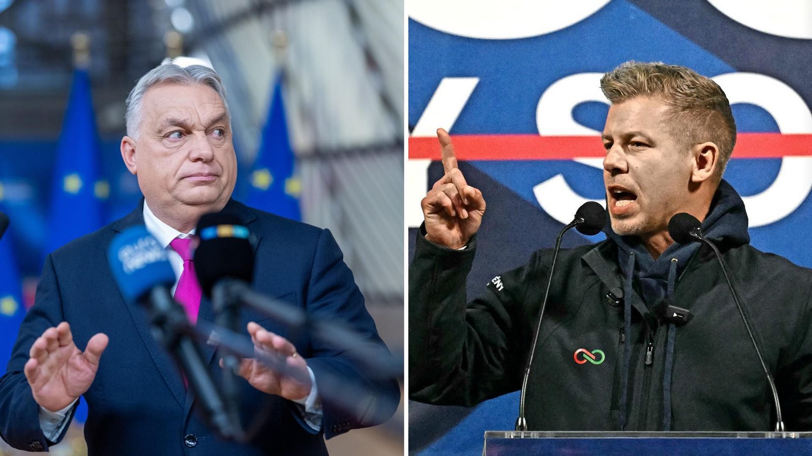 Orbans ehemaliger Gefolgsmann und heutiger Herausforderer Peter Magyar (re.) hat mit der bürgerlichen Tisza-Partei eine Oppositionskraft geschaffen, die Orbans Ära beenden könnte.Foto: Michael Kappeler/dpa/Attila KISBENEDEK / AFP