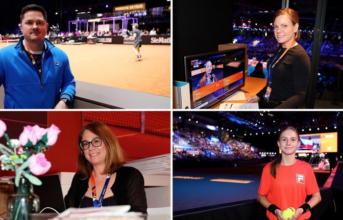 Sie sind die Helfer im Hintergrund beim Porsche Tennis Grand Prix (im Uhrzeigersinn): Tim Bücking, Marcia Andorka, Liv Biegert und Evelina Oehme.<span class='image-autor'>Foto: Baumann/Alexander Keppler</span>