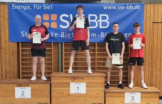 Die Sieger bei den Männern A. Philipp Vater (von links), Lasse Mähnert, Leon Lenischmidt und Silas Schurr. <span class='image-autor'>Foto: TTC Bietigheim-Bissingen</span>
