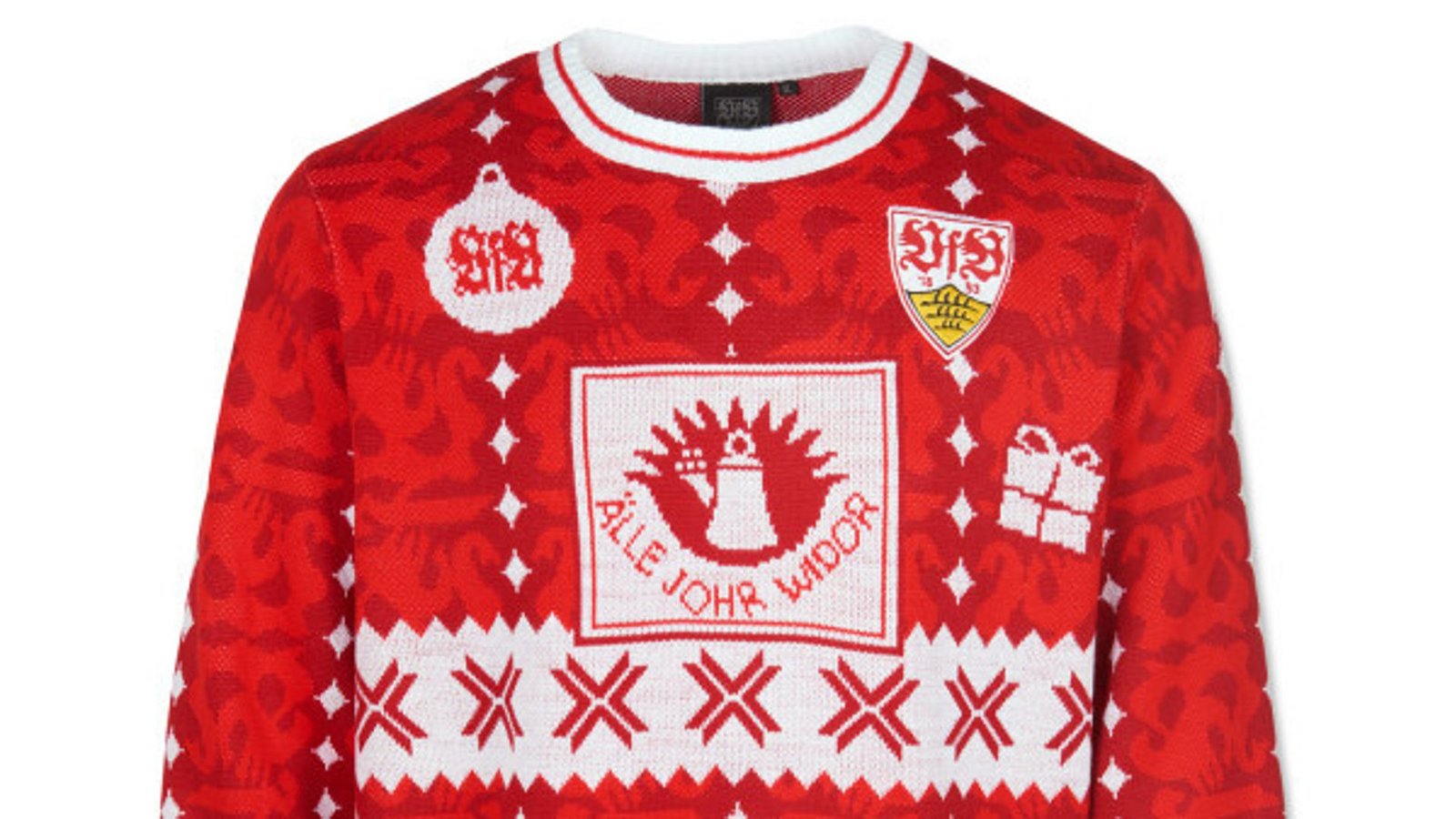 Der trendige Weihnachtspullover des VfB darf natürlich in unserer Sammlung auch nicht fehlen.Foto: VfB Stuttgart Der trendige Weihnachtspullover des VfB darf natürlich in unserer Sammlung auch nicht fehlen.Foto: VfB Stuttgart