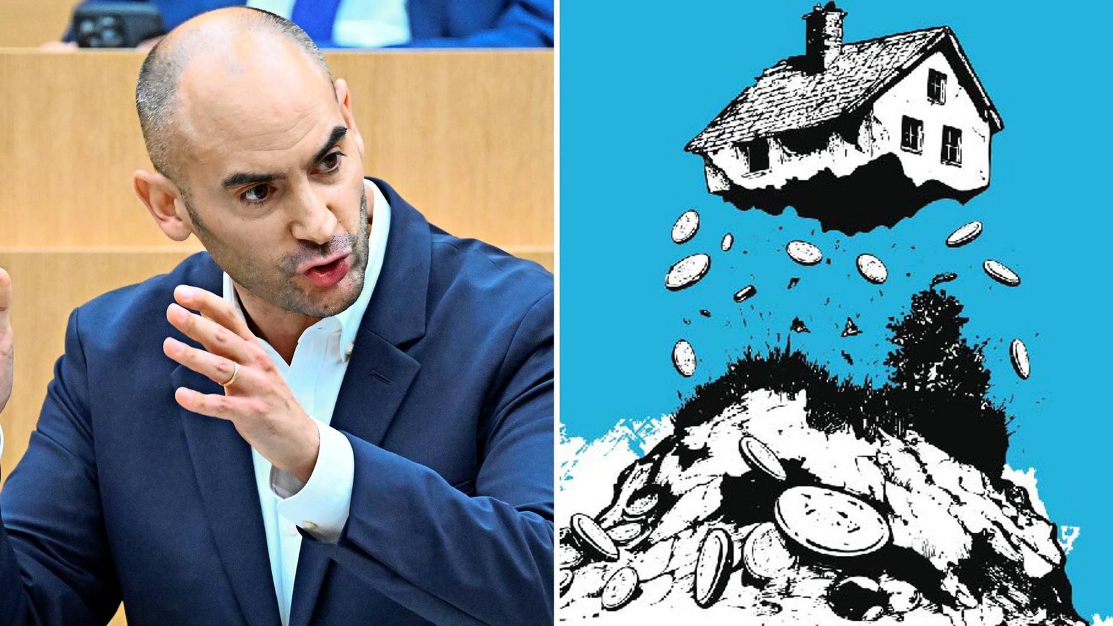 Das Haus von Finanzminister Danyal Bayaz hat mit dem Transparenzregister für Grundsteuer-Hebesätze den Städten und Gemeinden offenbar keinen Gefallen getan.Foto: Bernd Weißbrod/dpa, KI/Midjourney/Ruckaberle Das Haus von Finanzminister Danyal Bayaz hat mit dem Transparenzregister für Grundsteuer-Hebesätze den Städten und Gemeinden offenbar keinen Gefallen getan.Foto: Bernd Weißbrod/dpa, KI/Midjourney/Ruckaberle