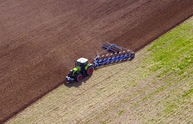 Ein Landwirt pflügt ein abgeerntetes Feld und bereitet es für die Neubestellung vor.<span class='image-autor'>Foto: Jens Büttner/dpa-Zentralbild/dpa</span>