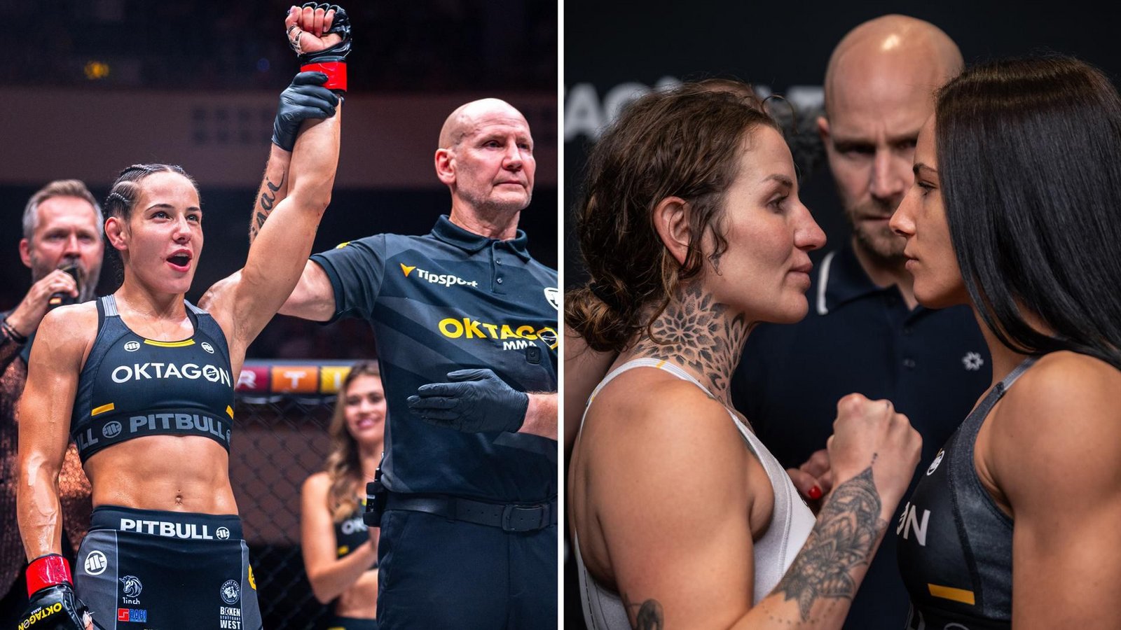 Zuletzt siegte Alina Dalaslan in der Frankfurter Festhalle (linkes Bild), nun trifft sie auf Katharina Lehner (rechtes Bild, li.).Foto: Oktagon MMA, OKTAGON MMA/Kikinder Zuletzt siegte Alina Dalaslan in der Frankfurter Festhalle (linkes Bild), nun trifft sie auf Katharina Lehner (rechtes Bild, li.).Foto: Oktagon MMA, OKTAGON MMA/Kikinder