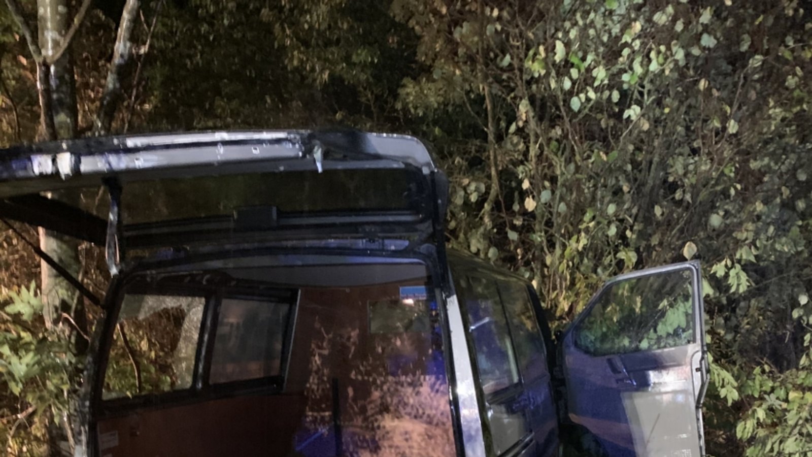 Der Fahrer eines Transporters ist im Kurvenbereich unterhalb des Sportgeländes „Zwergberg“ kurz vor Iptingen von der Fahrbahn abgekommen und mit seinem Fahrzeug im Unterholz eingeschlagen. Foto: FW Wiernsheim Der Fahrer eines Transporters ist im Kurvenbereich unterhalb des Sportgeländes „Zwergberg“ kurz vor Iptingen von der Fahrbahn abgekommen und mit seinem Fahrzeug im Unterholz eingeschlagen. Foto: FW Wiernsheim