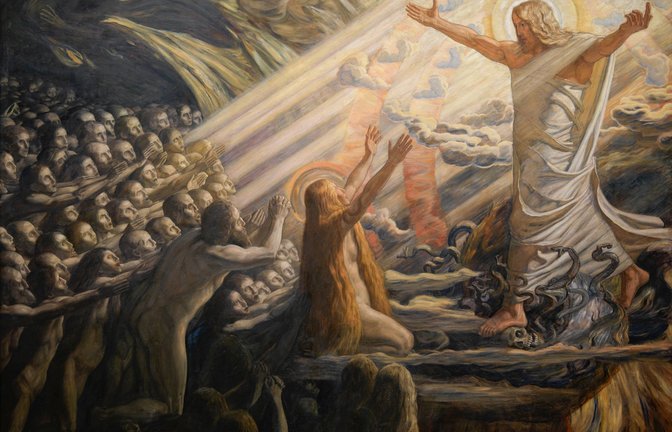 Christus predigt zu den Toten: Gemälde von JoakimSkovgaard (1856-1933).<span class='image-autor'>Foto: Imago/Heritage Images</span>