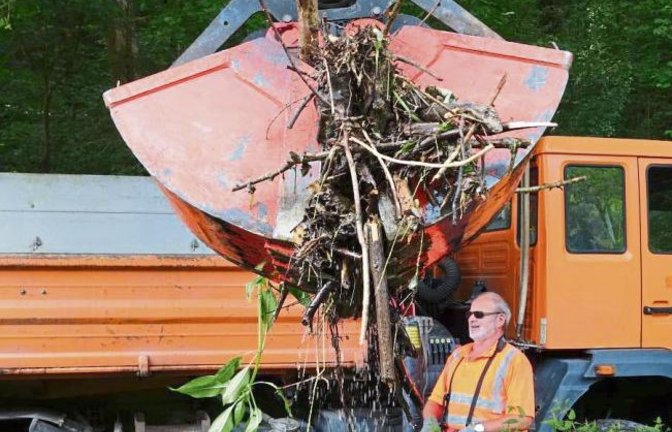 Viel Regen bringt viel Treibgut und Arbeit für den Bauhof mit sich, wie hier im Auricher Kreuzbachtal. Foto: Rücker