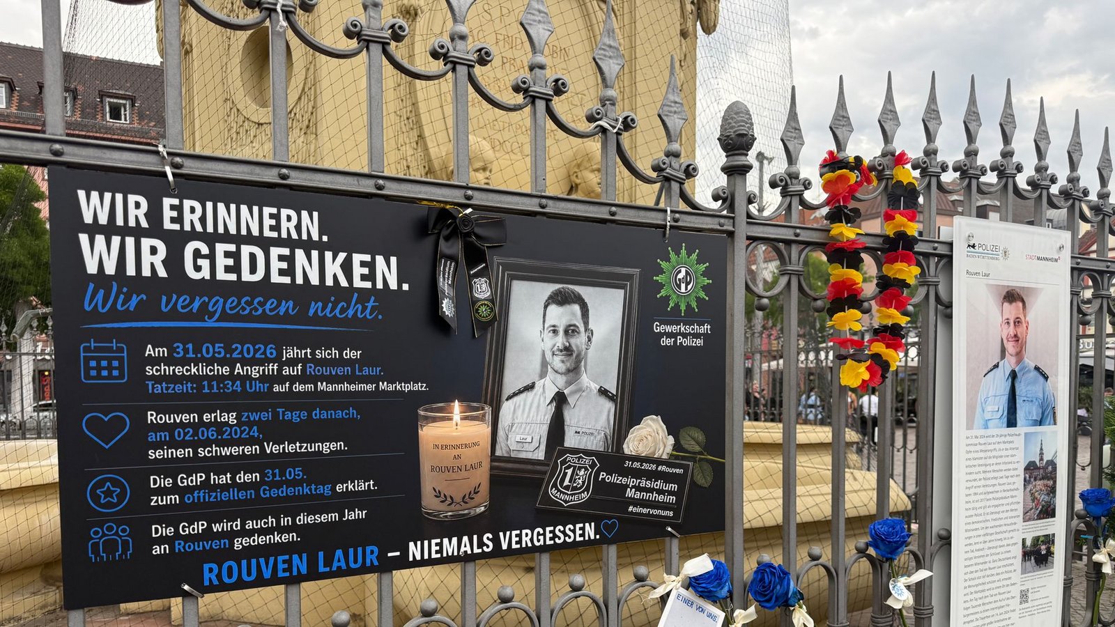In Mannheim wird an den Tod des Polizisten Rouven Laur erinnert.Foto: GdP In Mannheim wird an den Tod des Polizisten Rouven Laur erinnert.Foto: GdP