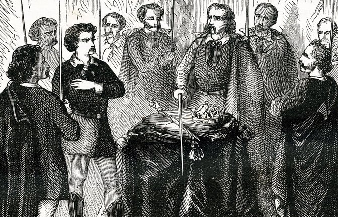 Geheimtreffen der Illuminati (Druck aus dem 19. Jahrhundert).<span class='image-autor'>Foto: Imago/KHARBINE-TAPABOR</span>
