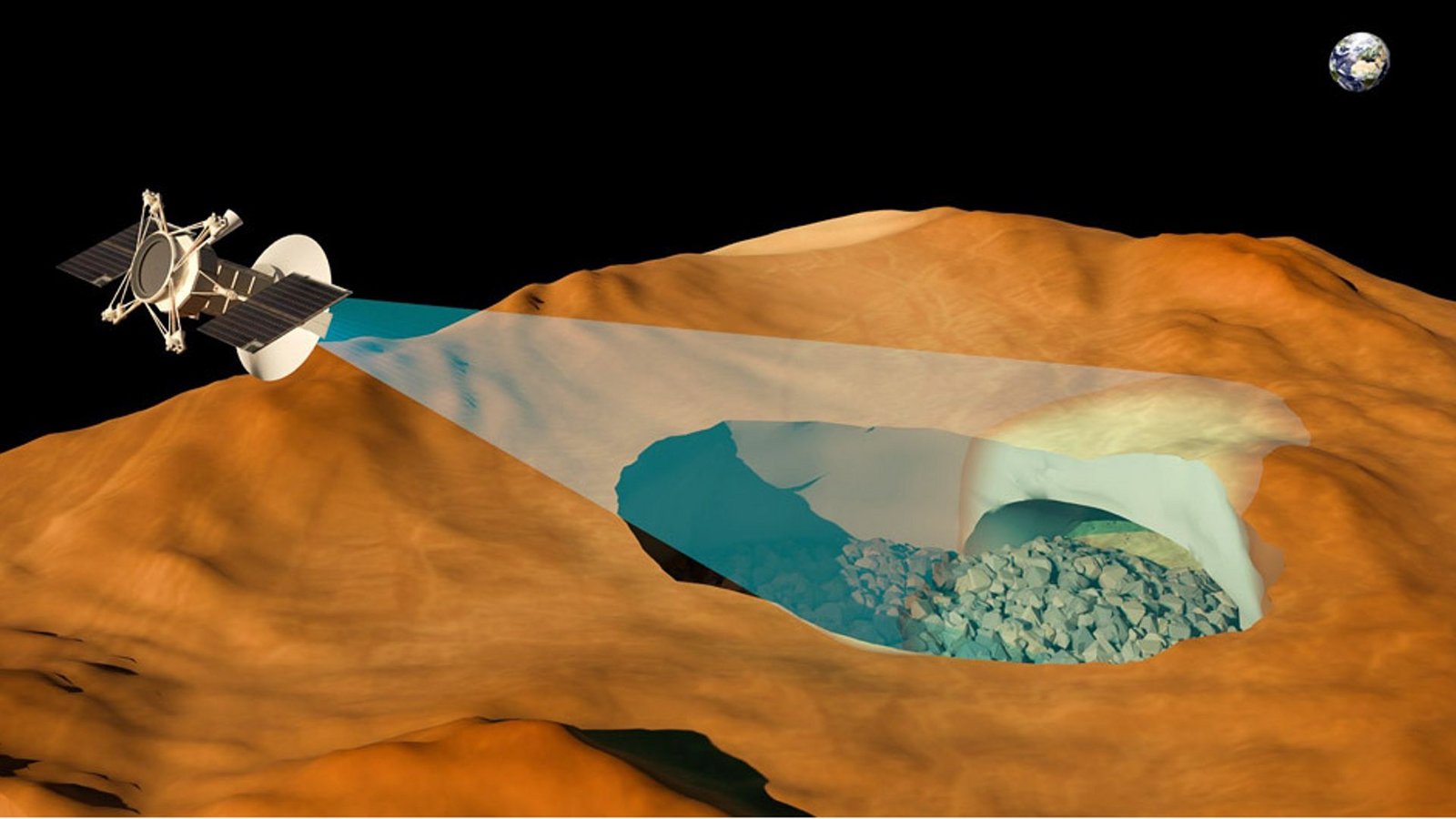 Radardaten enthüllen den Eingang zu einem riesigen Lavagang auf der Venus.Foto: © RSLab/ University of Trento