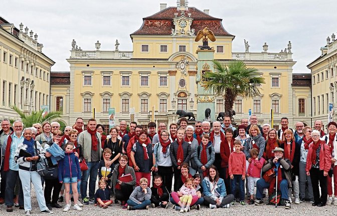 Alle Teilnehmer beim Besuch in Ludwigsburg vor historischer Schlosskulisse vereint.  Fotos: Gergen