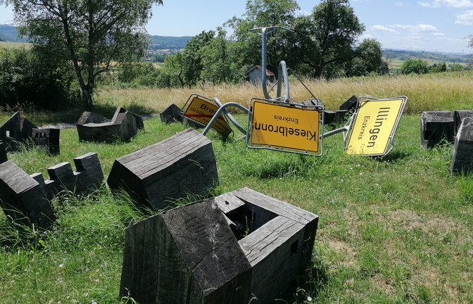„Zerstörung“ heißt diese Kunstinstallation in Erinnerung an den Pfälzischen Erbfolgekrieg. Gesucht wird der Name des Künstlers. <span class='image-autor'>Fotos: Banholzer</span>