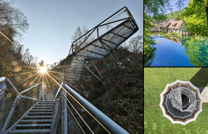 Die Marienschlucht in der Gemeinde Allensbach im Landkreis Konstanz mit ihrer besonderen Natur und Geschichte, der sagenumwobene Blautopf in Blaubeuren oder die einzigartige Konstruktion des Wangen Turms sind einige Beispiele für ungewöhnliche Orte im Land Baden-Württemberg.<span class='image-autor'>Felix Kästle/dpa, www.imago-images.de, www.ninabaisch.com</span>