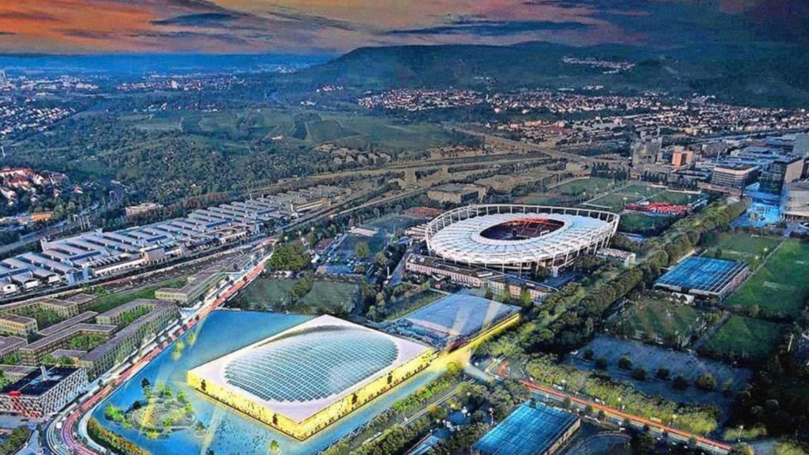 Die neue Arena (unten) soll die Schleyerhalle ersetzen. Zu Finanzierung und Betriebe sucht die Stadt einen Investor.OSA/ASP Die neue Arena (unten) soll die Schleyerhalle ersetzen. Zu Finanzierung und Betriebe sucht die Stadt einen Investor.OSA/ASP