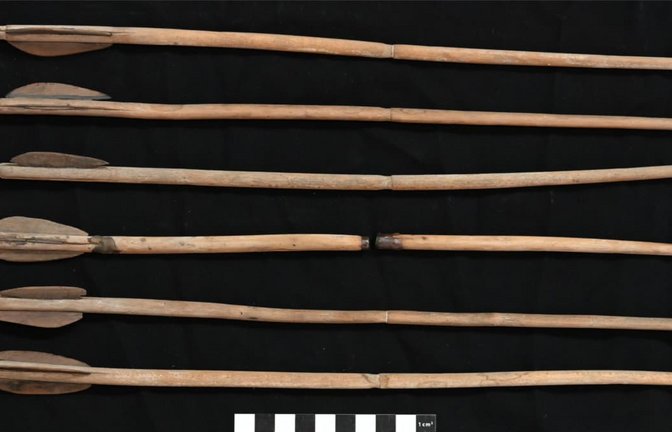 Das Bild zeigt Pfeile, die dem Grab der altägyptischen Prinzessin Nub Hotep beigelegt worden waren. Jüngsten Untersuchungen weisen darauf hin, dass sie eine Bogenschützin gewesen sein könnte.<span class='image-autor'>Emany Shawki/dpa</span>