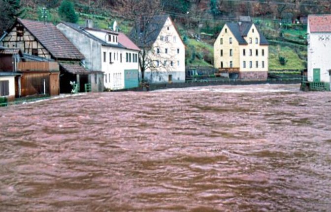 Symbolbild vom Landratsamt: Ein Bild das Hochwassers 1993 an der Enz bei Neuenbürg.