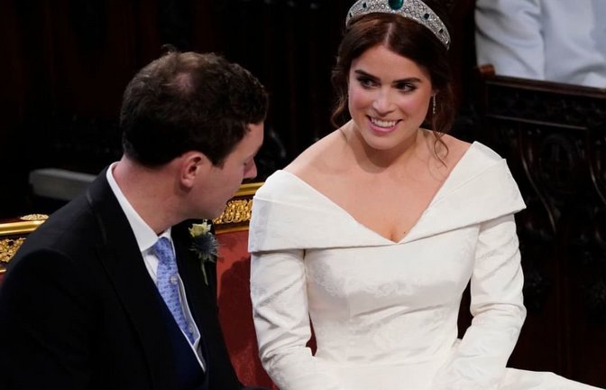 Prinzessin Eugenie voller Freude bei ihrer Hochzeit am 12.10.2018.<span class='image-autor'>Danny Lawson/PA Wire/dpa</span>