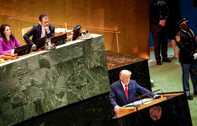 US-Präsident Donald Trump spricht bei der Generaldebatte der UN-Vollversammlung.<span class='image-autor'>Foto: Kay Nietfeld/dpa</span>