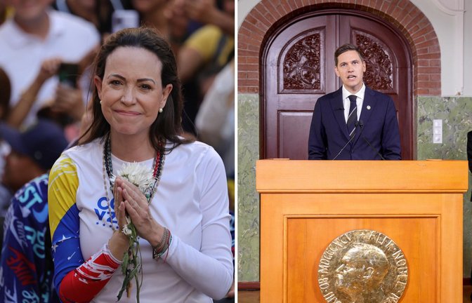 Das Nobelinstitut vermutet Spionage beim Friedensnobelpreis für Maria Corina Machado.<span class='image-autor'>Foto: Jesus Vargas/dpa (li.), Javad Parsa/NTB/dpa (re.)</span>