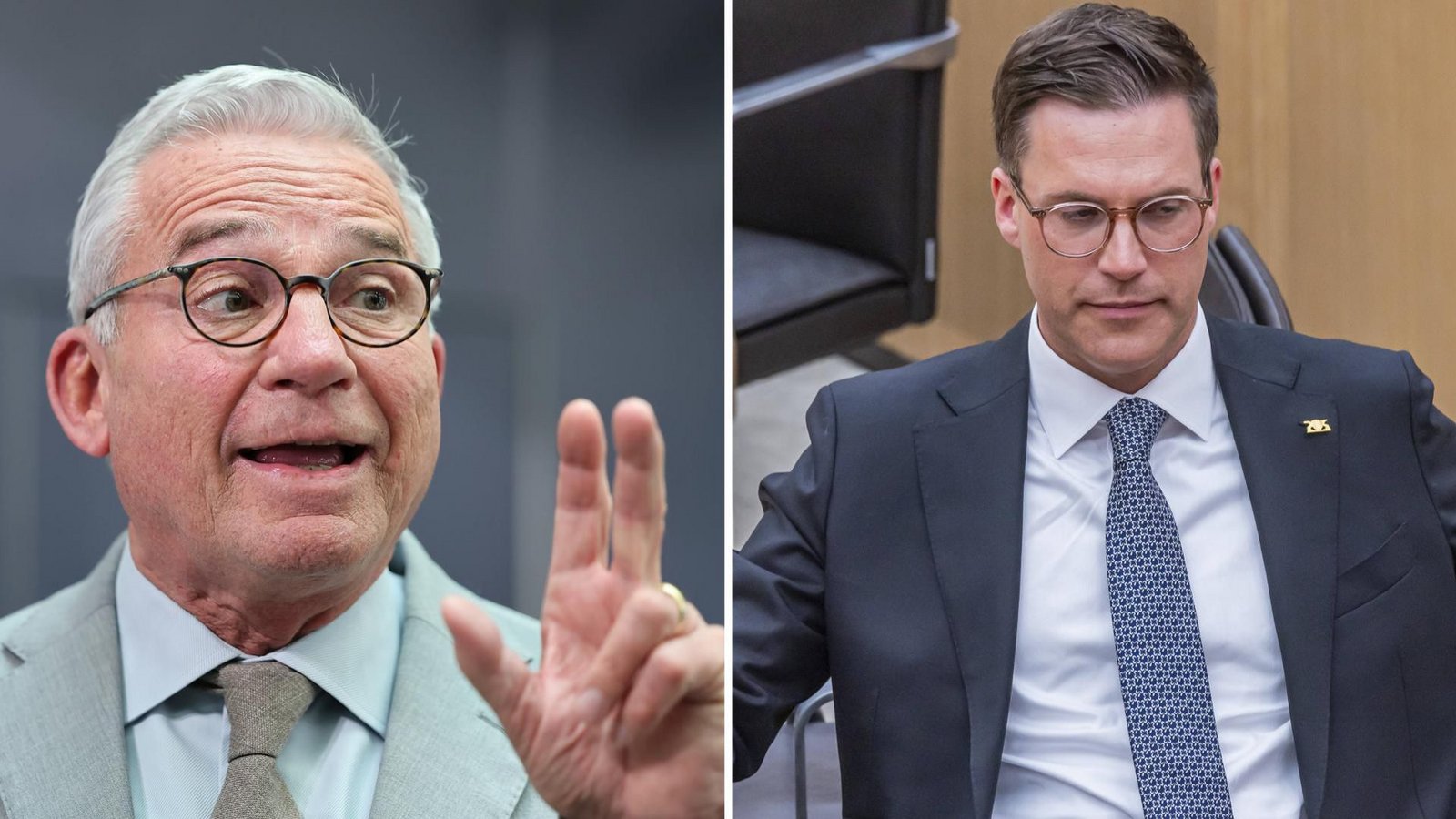 Thomas Strobl nimmt seine neue Rolle als Landtagspräsident sehr genau – zum Ärger von Manuel Hagel (Archivbilder).Foto: IMAGO/Andreas Gora & IMAGO/Arnulf Hettrich