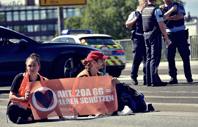 Protestaktion am vergangenen Samstag in Mannheim – um mögliche Vorfälle in deren Zuge gibt es heftige Diskussionen.<span class='image-autor'>Foto: Letzte Generation</span>