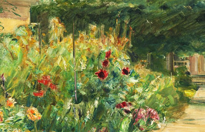 So lässig die Farbe aufgetragen wurde – man erkennt die Blumen auf Max Liebermanns „Blumenstauden am Gärtnerhäuschen nach Osten“ von  1923.<span class='image-autor'>Foto: Burda Museum</span>