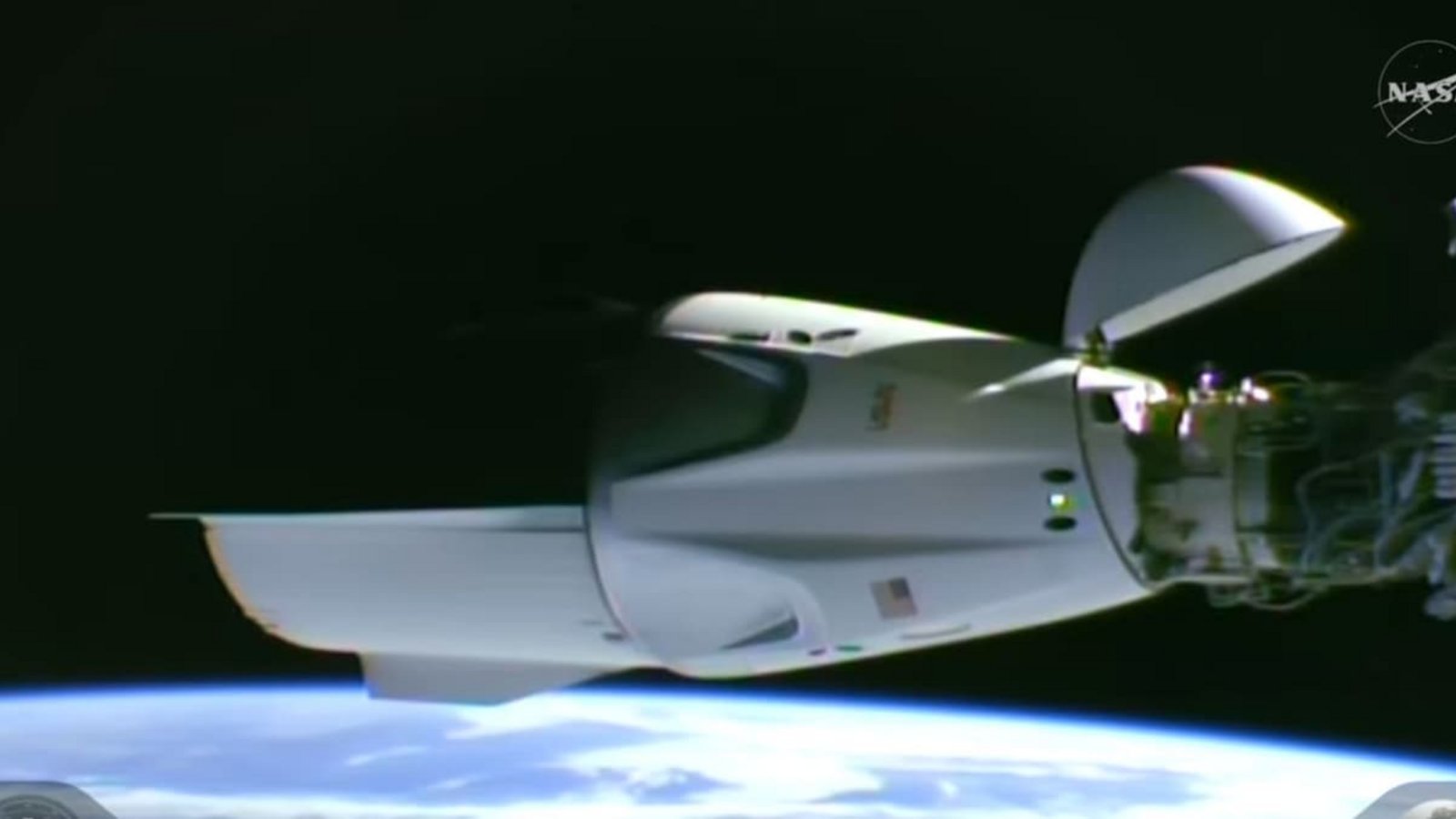 Die SpaceX-Kapsel Crew Dragon mit vier Astronauten an Bord hat an der Internationalen Raumstation ISS angedockt.NASA/dpa Die SpaceX-Kapsel Crew Dragon mit vier Astronauten an Bord hat an der Internationalen Raumstation ISS angedockt.NASA/dpa